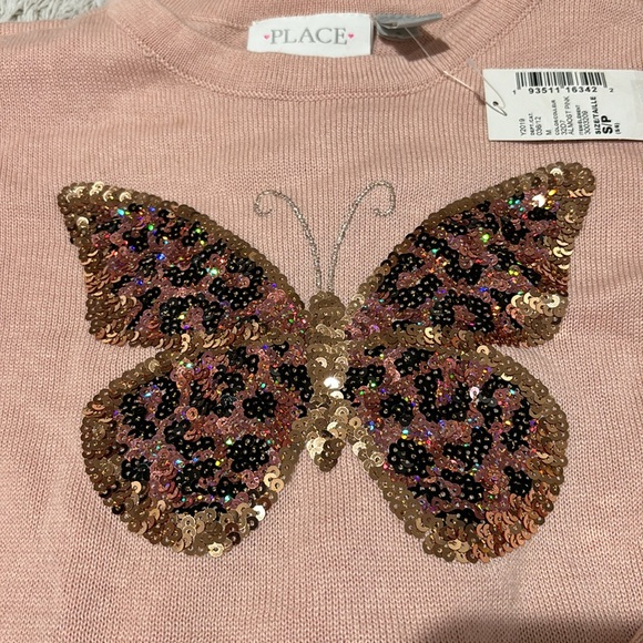 Childrens place pale pink butterfly sequined gold sweater small 5/6 cotton NWT - Picture 2 of 8
